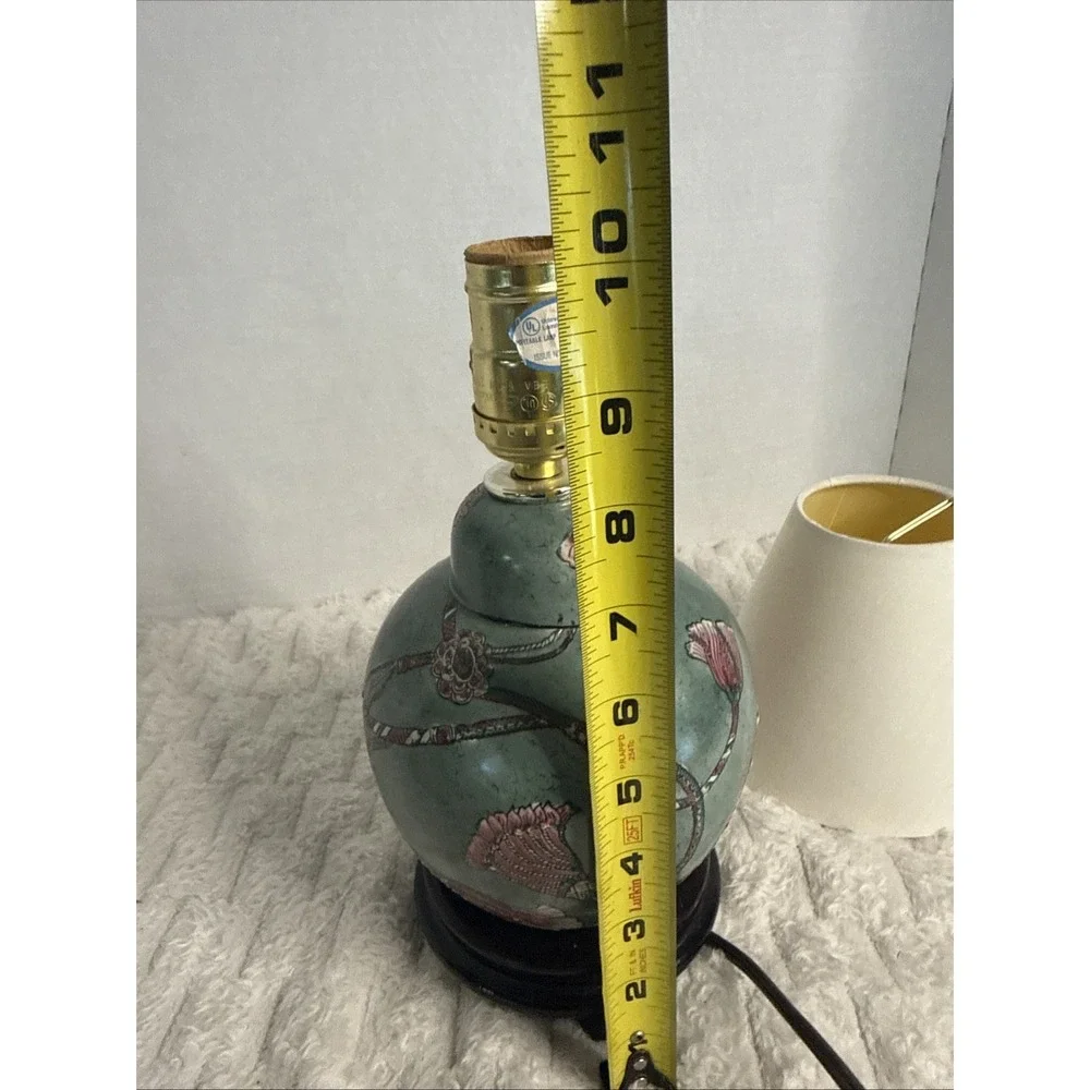 VTG Moss Teal Pink Tassel Asian Ginger Jar Tabletop Lamp Cottagecore & Shade